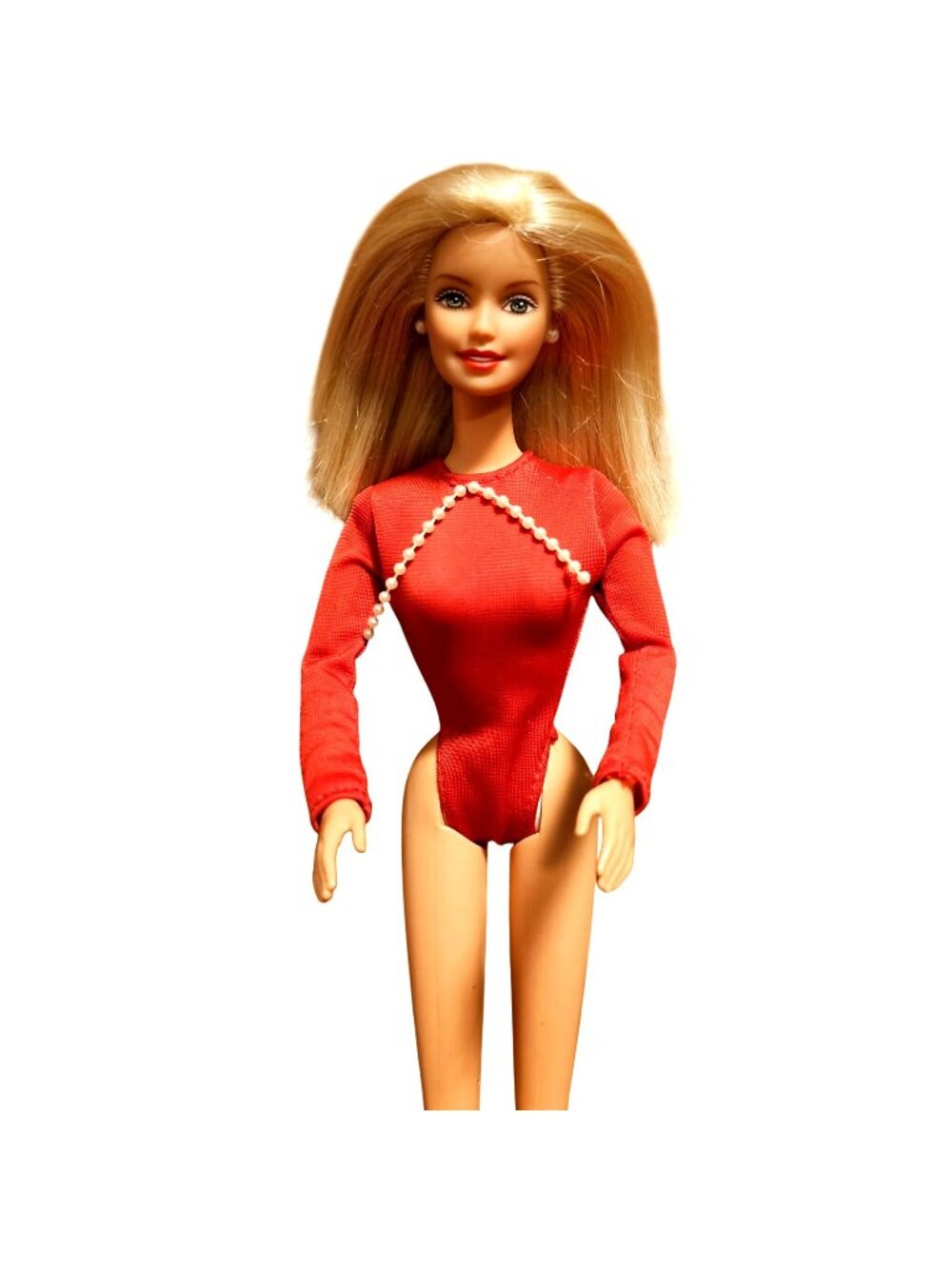 Vintage Barbie Doll With Red Bodysuit & Pearl Detail - Blonde Hair - Mattel 1966